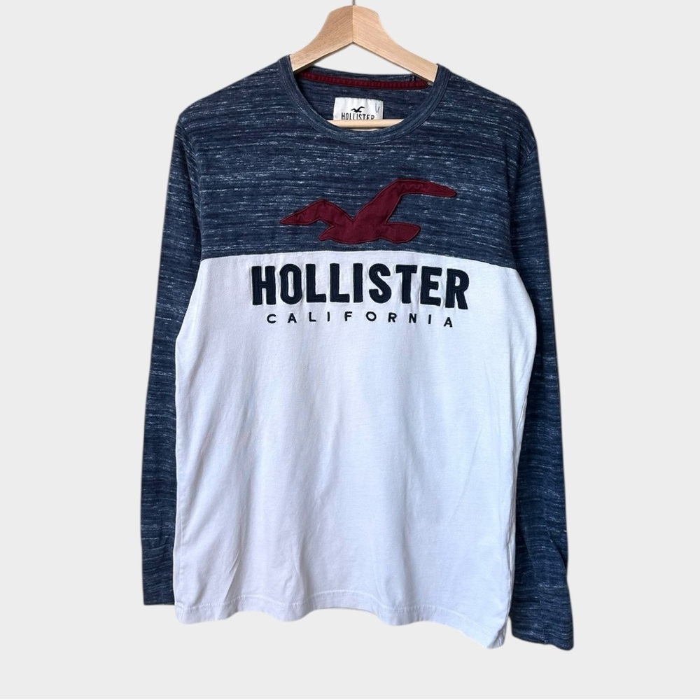 Hollister Y2K Graphic Long Sleeve T-Shirt - Patch Logo Vintage Effect, size S
